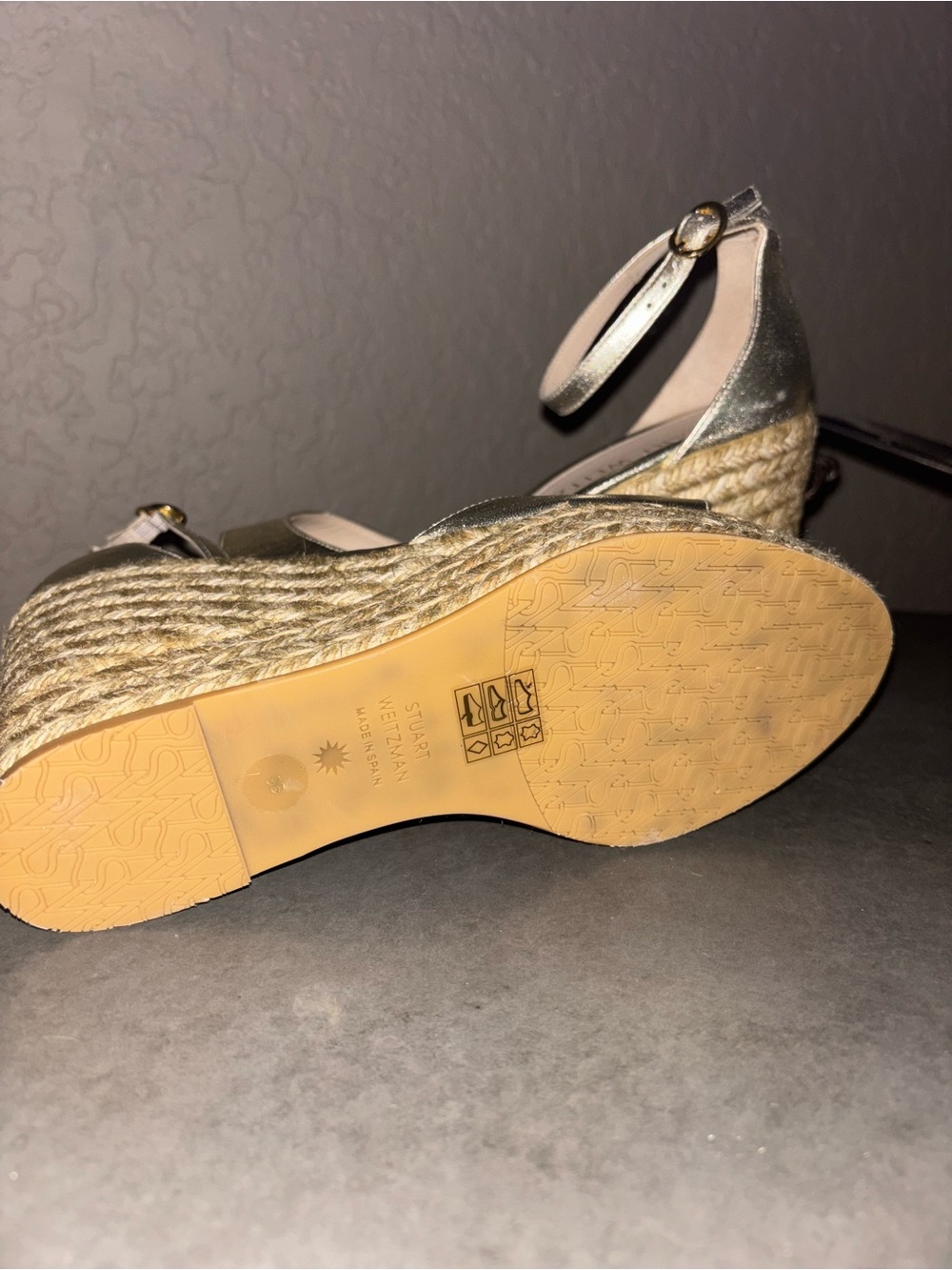 Stuart Weitzman Gold Metallic Espadrille Wedge Sandals - Picture 3 of 3